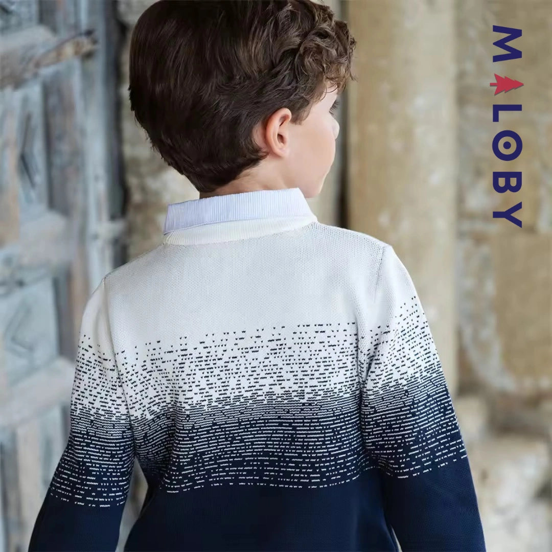 Pull à col chemise effet 2 en 1 enfant garçon -Marine -robes et ensembles pour filles, bébés et garcons - MALOBY