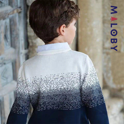 Pull à col chemise effet 2 en 1 enfant garçon -Marine -robes et ensembles pour filles, bébés et garcons - MALOBY