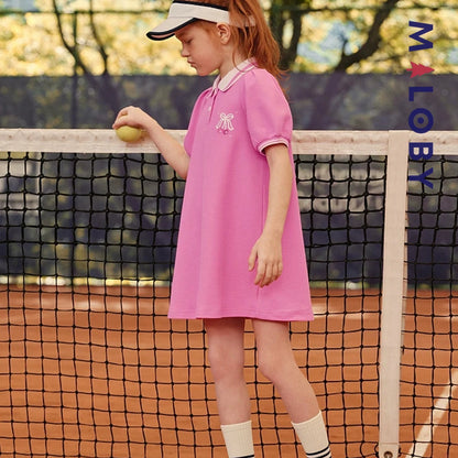 Robe polo pour été en piqué de coton enfant fille -Rose
