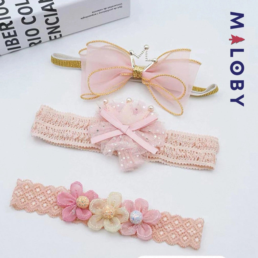 Lot trois bandeaux en dentelle enfant fille -robes et ensembles pour filles, bébés et garcons - MALOBY