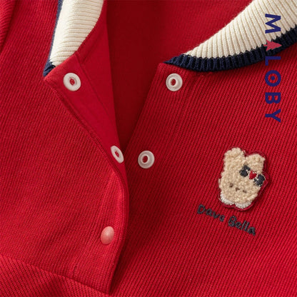 Robe en pur coton manches longues enfant fille -rouge