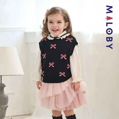 Pull en maille sans manches enfant fille -Marine -robes et ensembles pour filles, bébés et garcons - MALOBY