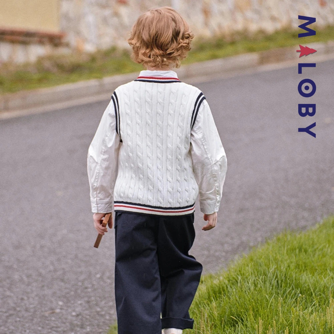 Pull sans manches style collège enfant garçon -Blanc -robes et ensembles pour filles, bébés et garcons - MALOBY