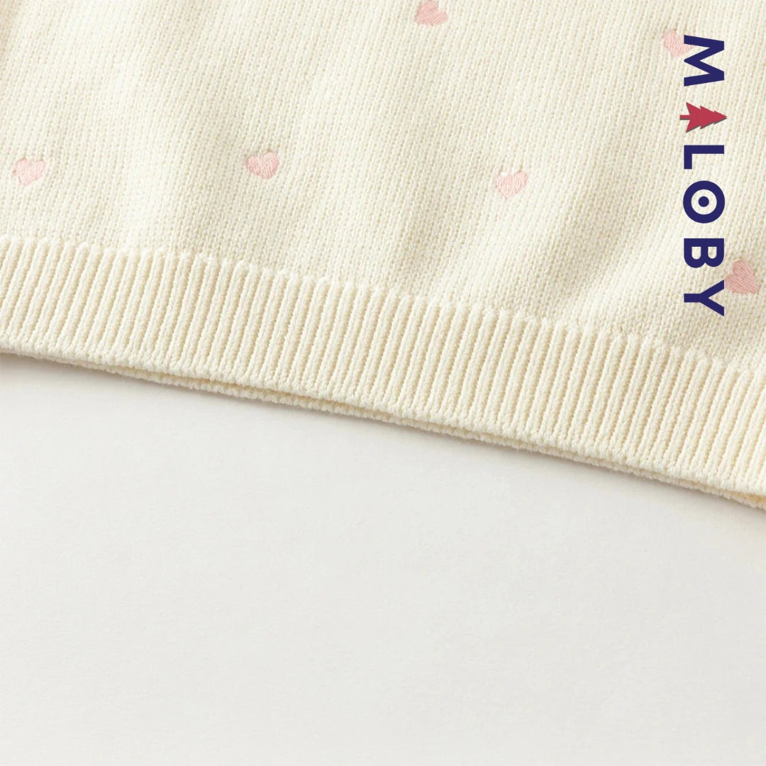 Pull en maille motifs cœurs enfant fille- Rouge / Beige