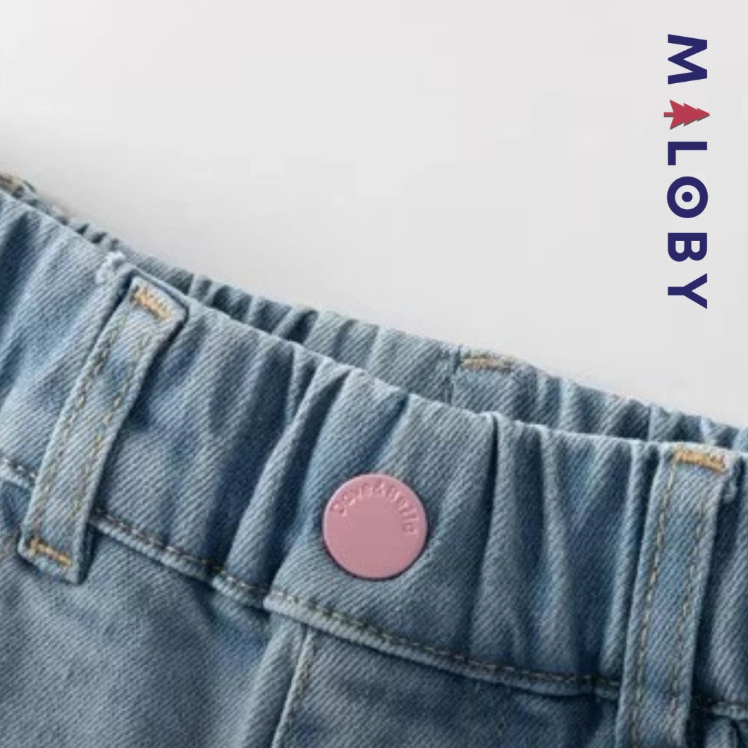 Pantalon denim avec large revers enfant fille-Bleu -robes et ensembles pour filles, bébés et garcons - MALOBY