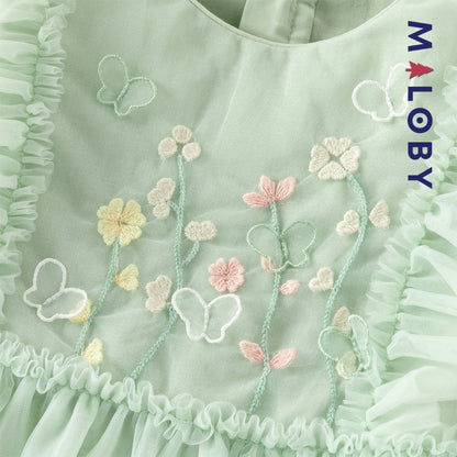Robe cérémonie brodée fleurs enfant fille -Vert