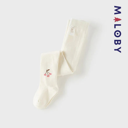 Collant Épais motif cerise enfant fille- blanc