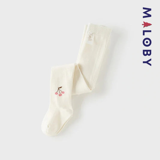 Collant Épais motif cerise enfant fille- blanc