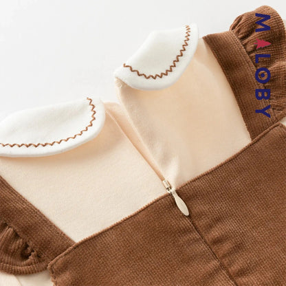 Robe bi-matière effet 2 en 1 enfant fille- marron