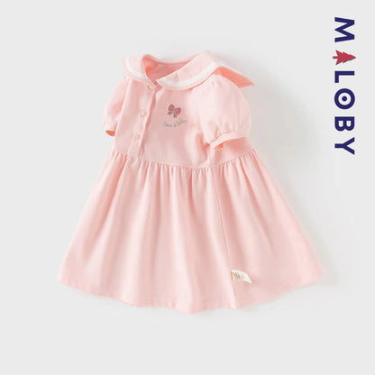 Robe manches courtes en piqué de coton enfant fille -Rose