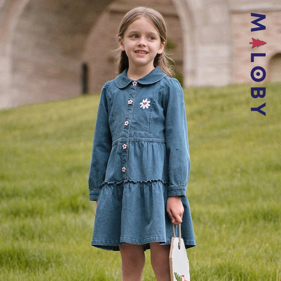 Robe en Jean manches longues enfant fille - bleu denim