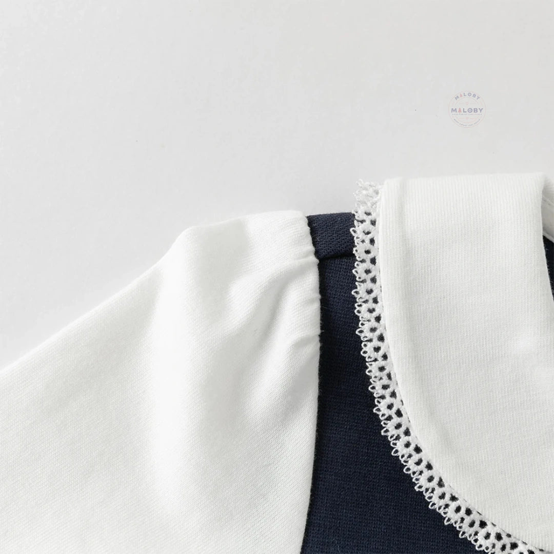 Robe bi-matière motif papillons enfant fille marine, robe fille maroc - MALOBY