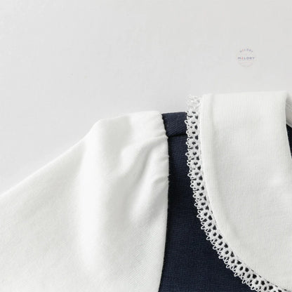 Robe bi-matière motif papillons enfant fille marine, robe fille maroc - MALOBY