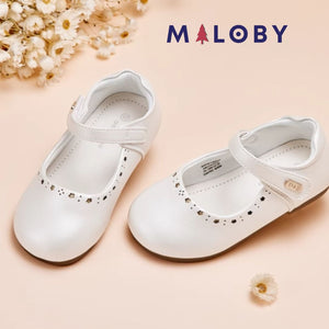 Ballerines en cuir blanc métallisé- Fille -robes et ensembles pour filles, bébés et garcons - MALOBY