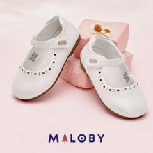 Charger l&#39;image dans la galerie, Ballerines en cuir blanc métallisé- Fille -robes et ensembles pour filles, bébés et garcons - MALOBY
