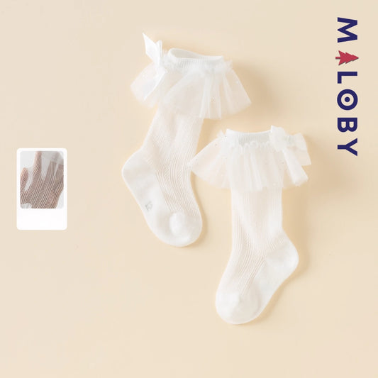 Chaussettes mi-mollet en dentelle enfant fille - Blanc