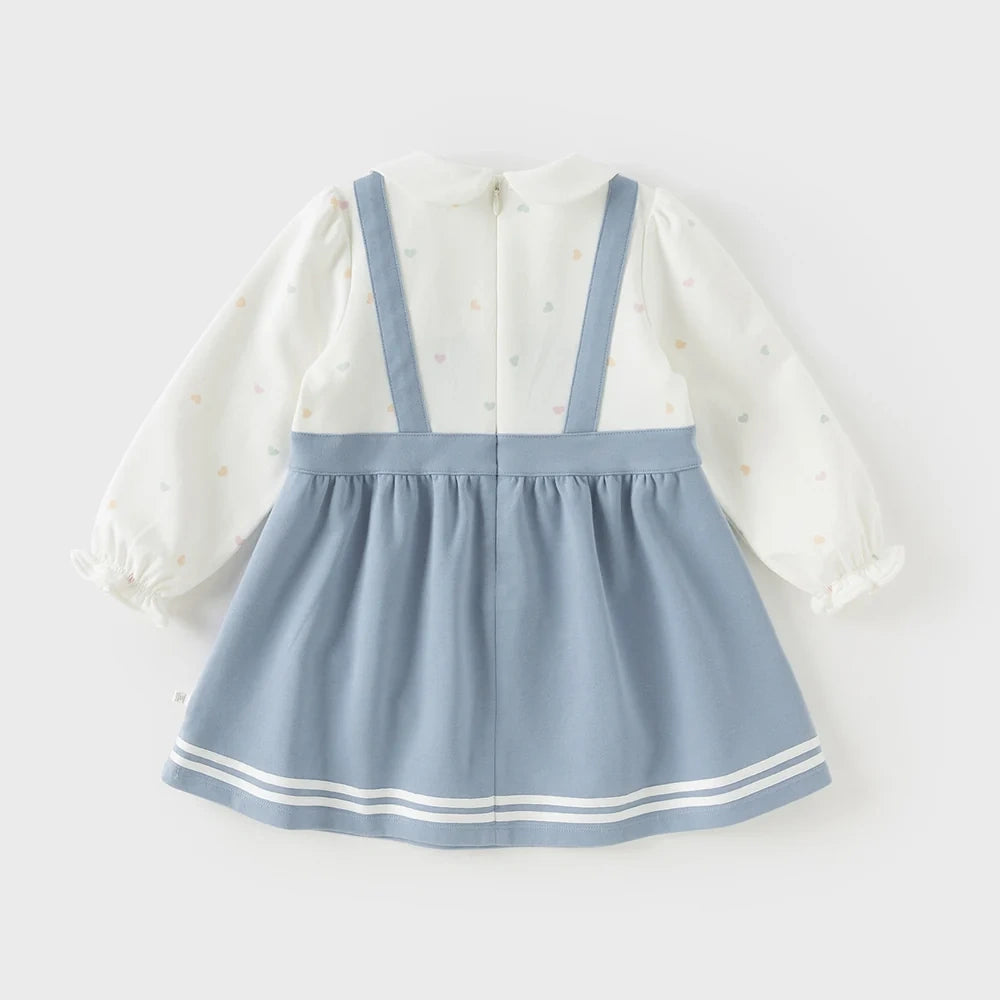 Robe Love bi-matière effet 2 en 1 enfant fille bleu, robe fille maroc - MALOBY