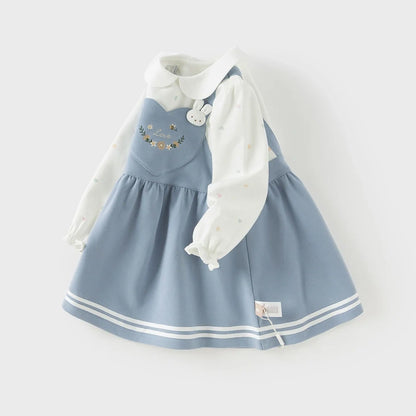 Robe Love bi-matière effet 2 en 1 enfant fille bleu, robe fille maroc - MALOBY