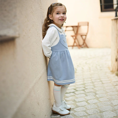 Robe Love bi-matière effet 2 en 1 enfant fille bleu, robe fille maroc - MALOBY