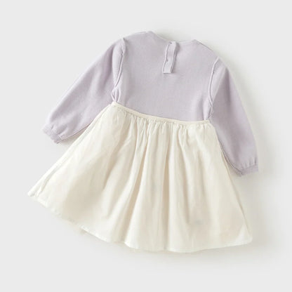 Robe effet 2 en 1 motifs papillons brodés enfant fille -Lilas