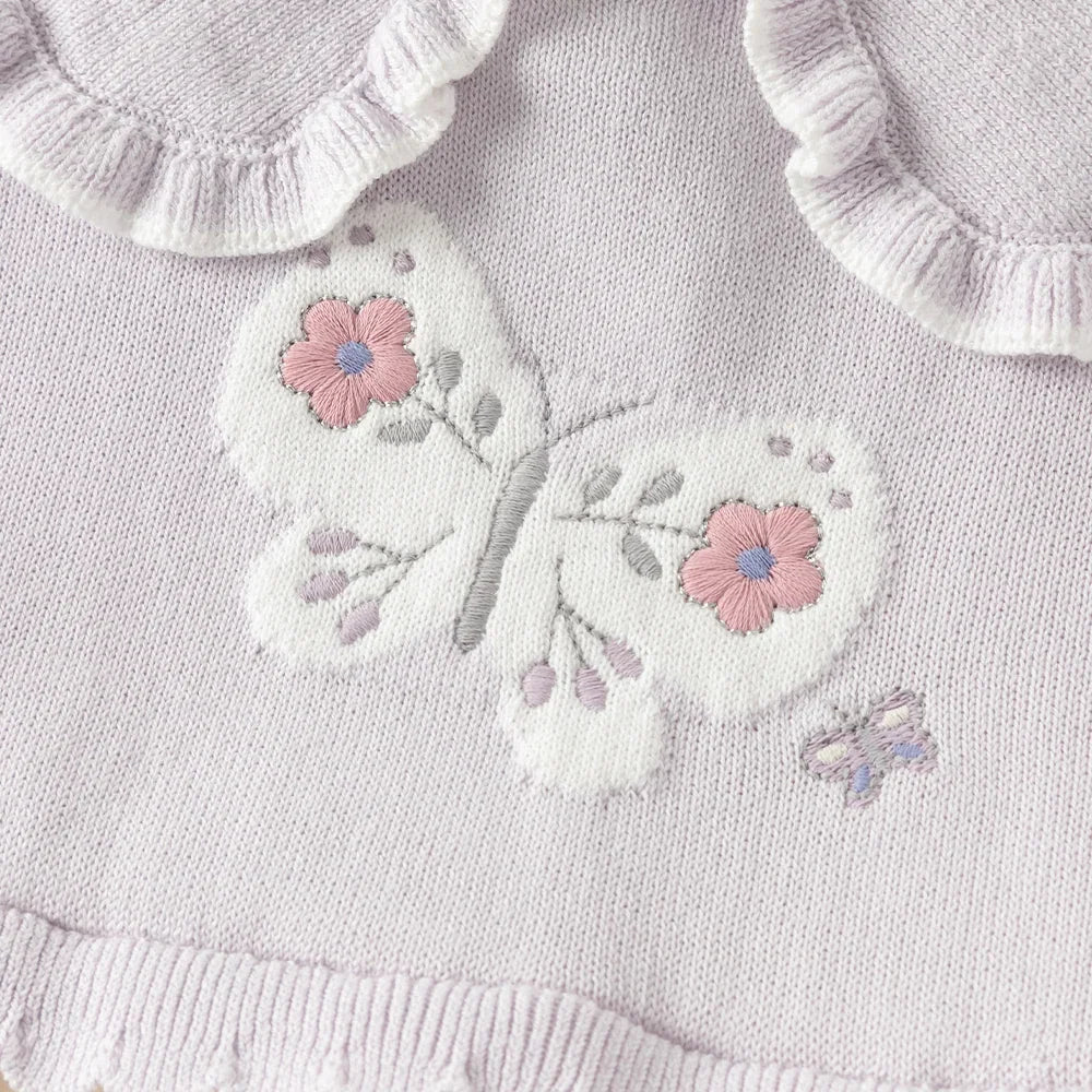 Robe effet 2 en 1 motifs papillons brodés enfant fille -Lilas