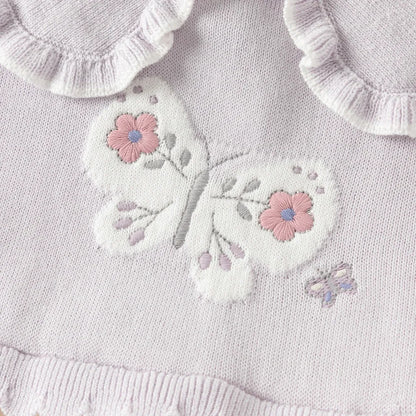 Robe effet 2 en 1 motifs papillons brodés enfant fille -Lilas