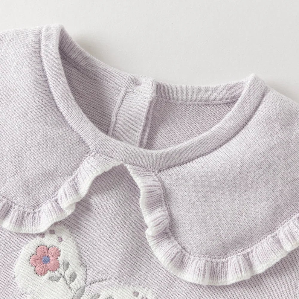 Robe effet 2 en 1 motifs papillons brodés enfant fille -Lilas