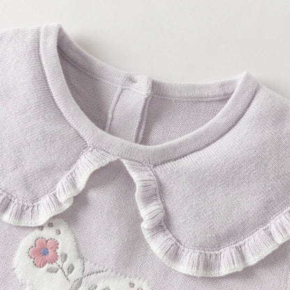 Robe effet 2 en 1 motifs papillons brodés enfant fille -Lilas