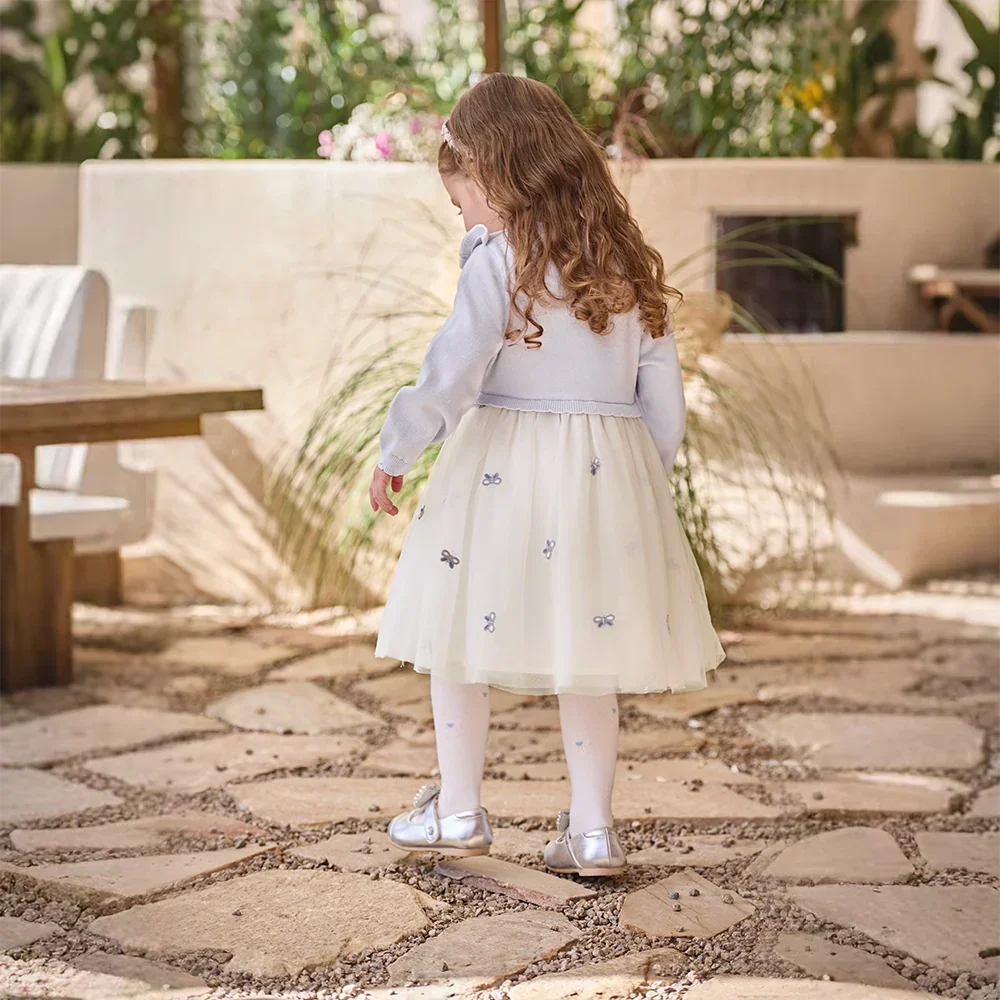 Robe effet 2 en 1 motifs papillons brodés enfant fille -Lilas