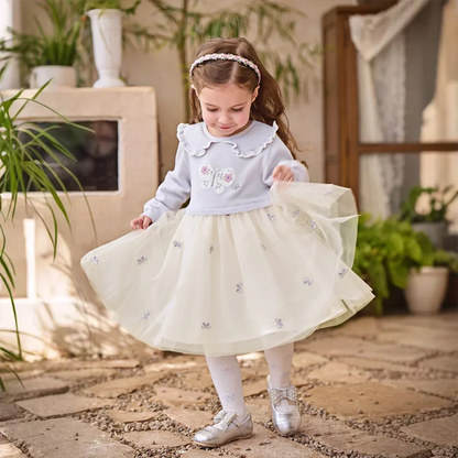 Robe effet 2 en 1 motifs papillons brodés enfant fille -Lilas