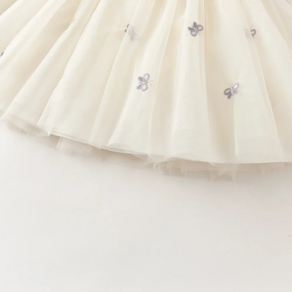Robe effet 2 en 1 motifs papillons brodés enfant fille -Lilas