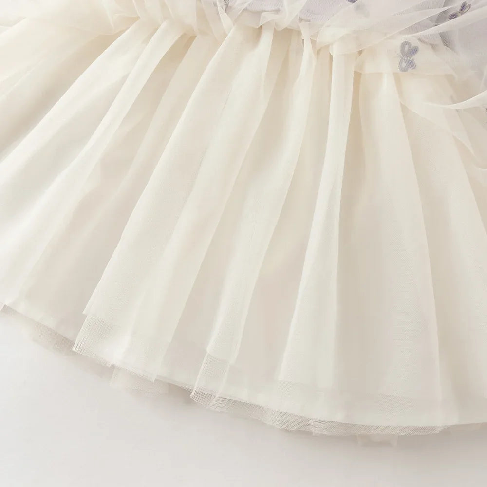 Robe effet 2 en 1 motifs papillons brodés enfant fille -Lilas