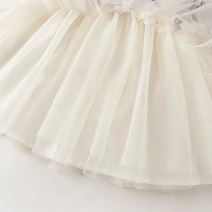 Robe effet 2 en 1 motifs papillons brodés enfant fille -Lilas