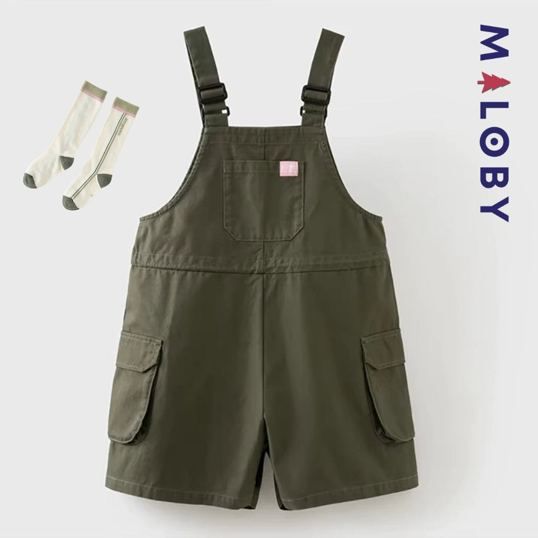 Ensemble Chaussettes +Salopette Short Cargo Enfant fille -Kaki