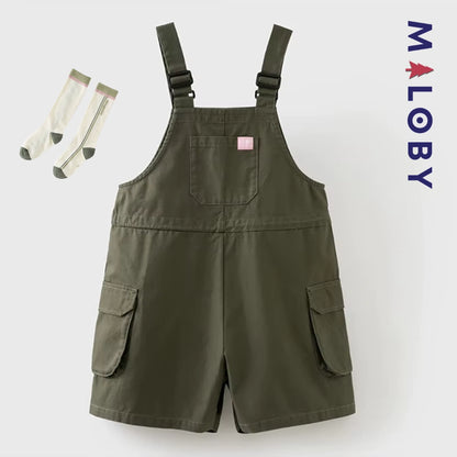 Ensemble Chaussettes +Salopette Short Cargo Enfant fille -Kaki