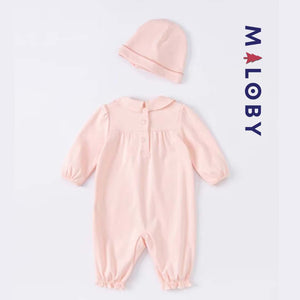 Ensemble Combinaison+bonnet Bébé fille-Rose -robes et ensembles pour filles, bébés et garcons - MALOBY