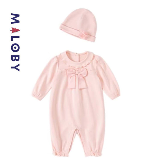 Ensemble Combinaison+bonnet Bébé fille-Rose -robes et ensembles pour filles, bébés et garcons - MALOBY