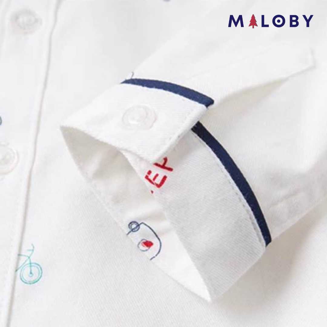 Ensemble chemise pour garçon+ Noeud papillon- Blanc imprimé -robes et ensembles pour filles, bébés et garcons - MALOBY