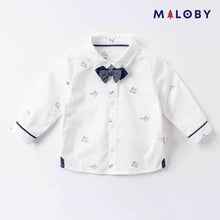 Charger l&#39;image dans la galerie, Ensemble chemise pour garçon+ Noeud papillon- Blanc imprimé -robes et ensembles pour filles, bébés et garcons - MALOBY
