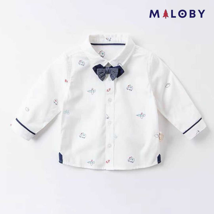 Ensemble chemise pour garçon+ Noeud papillon- Blanc imprimé - vêtements pour enfants et Bebes - MALOBY
