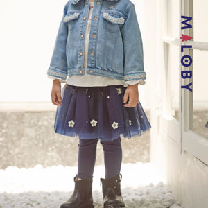 Jupon de fête en tulle brodé + legging intégré - Bleu -robes et ensembles pour filles, bébés et garcons - MALOBY