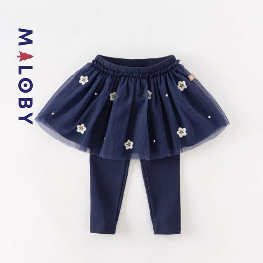 Jupon de fête en tulle brodé + legging intégré - Bleu -robes et ensembles pour filles, bébés et garcons - MALOBY