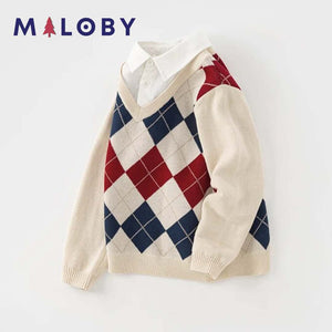 Pull Jacquard à col chemise- Garçon -robes et ensembles pour filles, bébés et garcons - MALOBY