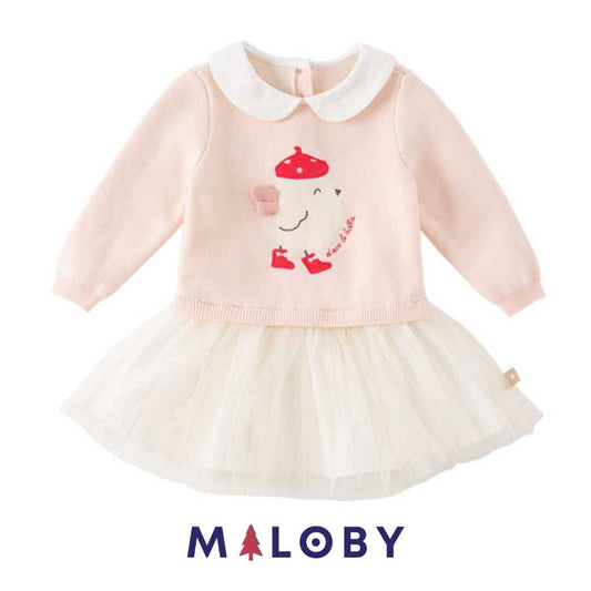 Robe bi-matière effet 2 en 1 - Rose -robes et ensembles pour filles, bébés et garcons - MALOBY