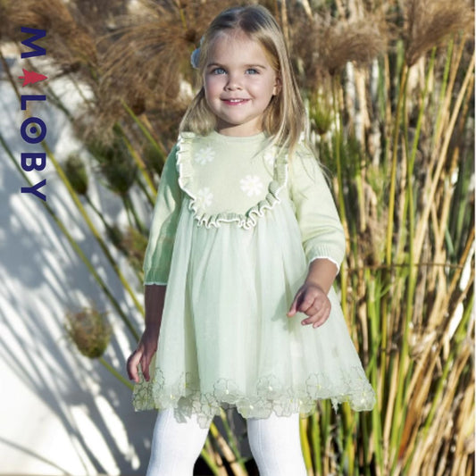 Robe bi-matière en broderie enfant fille-vert -robes et ensembles pour filles, bébés et garcons - MALOBY