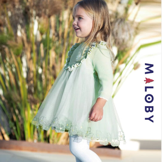 Robe bi-matière en broderie enfant fille-vert -robes et ensembles pour filles, bébés et garcons - MALOBY