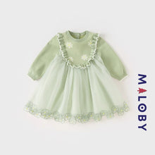 Charger l&#39;image dans la galerie, Robe bi-matière en broderie enfant fille-vert -robes et ensembles pour filles, bébés et garcons - MALOBY
