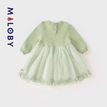 Charger l&#39;image dans la galerie, Robe bi-matière en broderie enfant fille-vert -robes et ensembles pour filles, bébés et garcons - MALOBY
