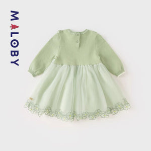 Robe bi-matière en broderie enfant fille-vert -robes et ensembles pour filles, bébés et garcons - MALOBY