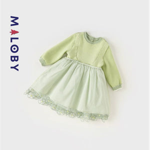 Robe bi-matière en broderie enfant fille-vert -robes et ensembles pour filles, bébés et garcons - MALOBY